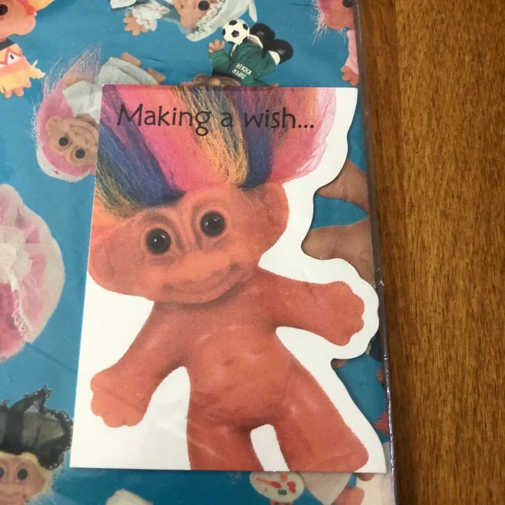 Hallmark Gift Wrap Ensemble TROLLS Gift Wrap Bow Card VINTAGE NEW